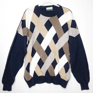 Tuttle Golf Collection Geometric Crewneck Sweater 100% Cotton Black Brown White